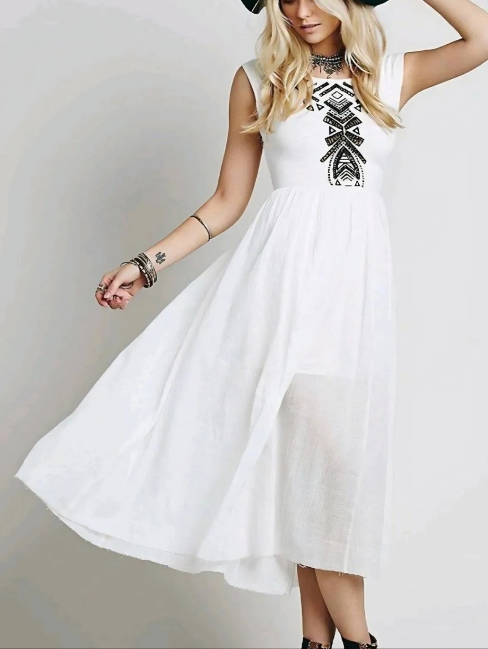 Free People Toosaloosa Slub Meadows Ivory Embroidered Midi Dress Dize L